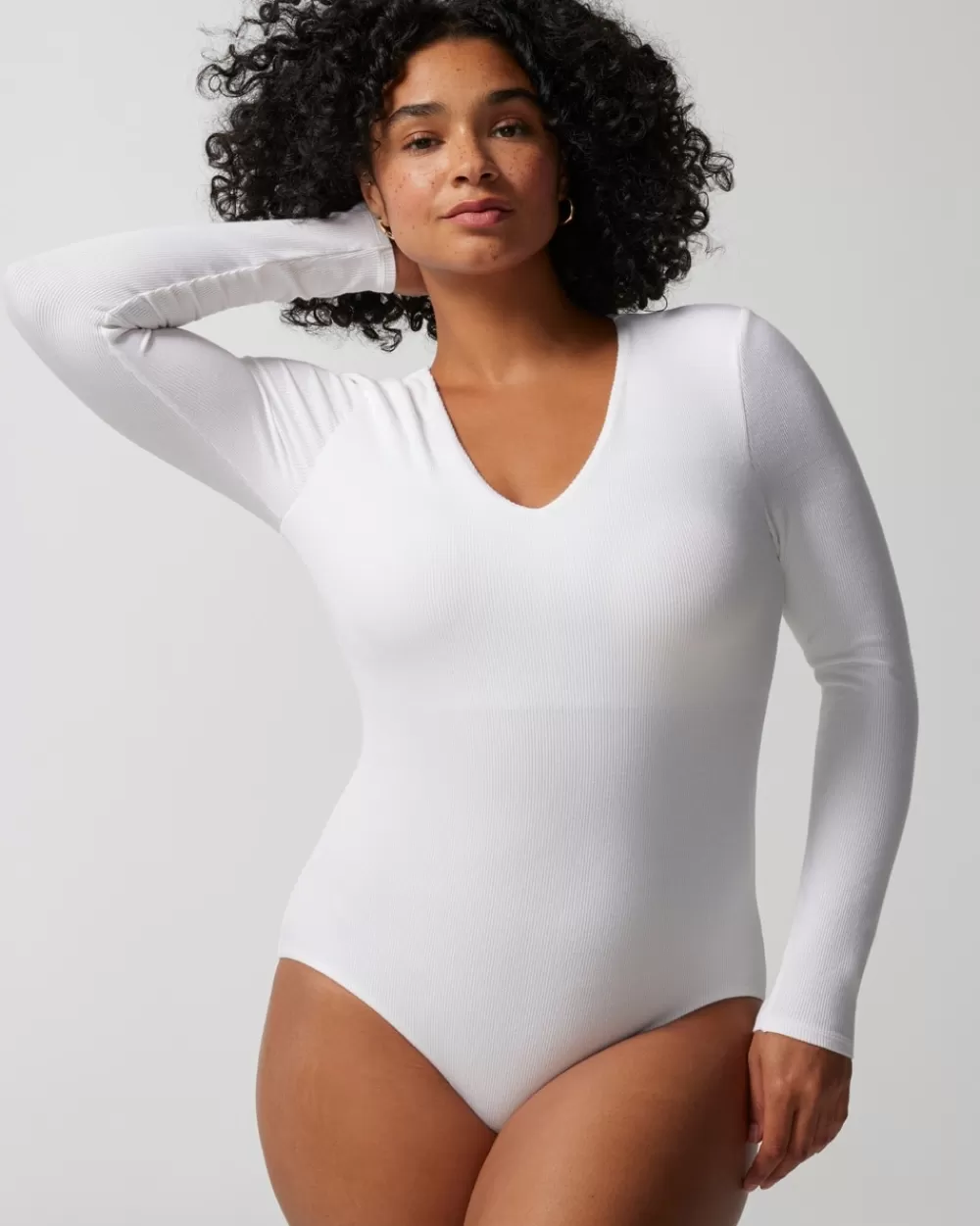 Soma Body Ribbed Long-Sleeve V-Neck Bra Bodysuit< Bottoms | Tops & Bodysuits