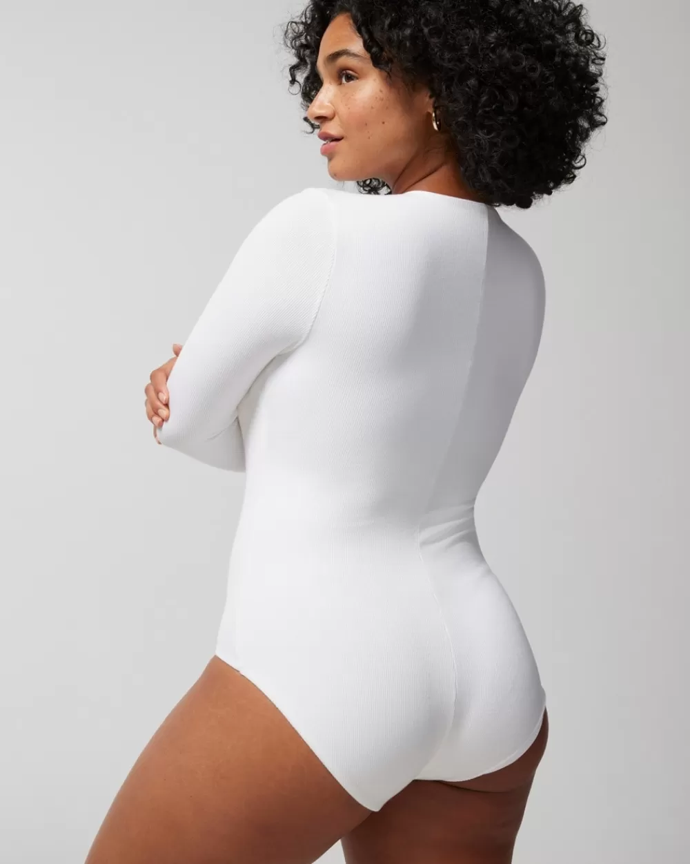 Soma Body Ribbed Long-Sleeve V-Neck Bra Bodysuit< Bottoms | Tops & Bodysuits