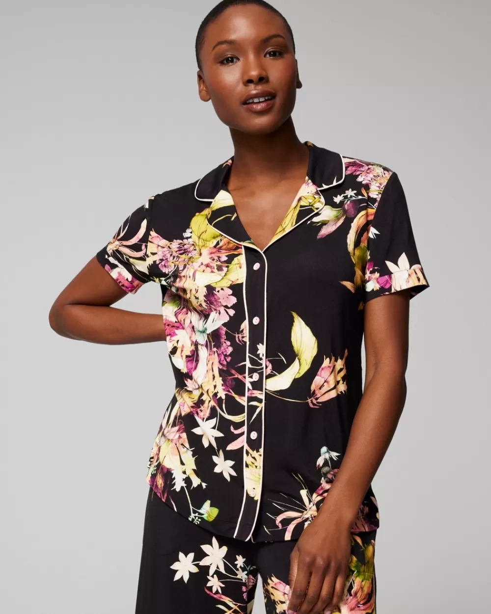 Soma Cool Nights Printed Short-Sleeve Notch Collar< Cool Nights