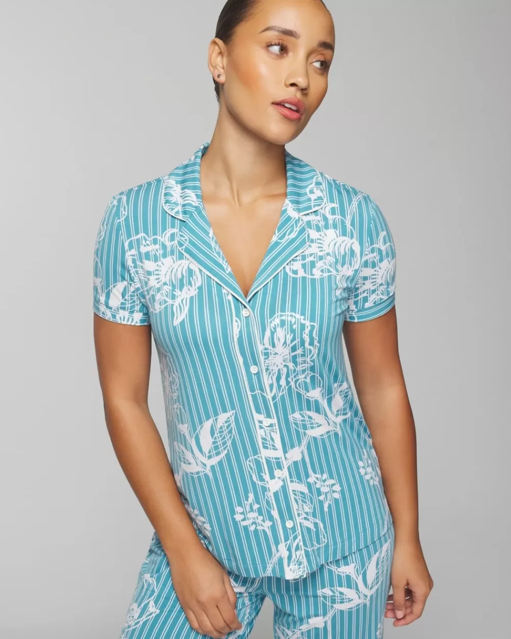 Soma Cool Nights Printed Short-Sleeve Notch Collar< Cool Nights