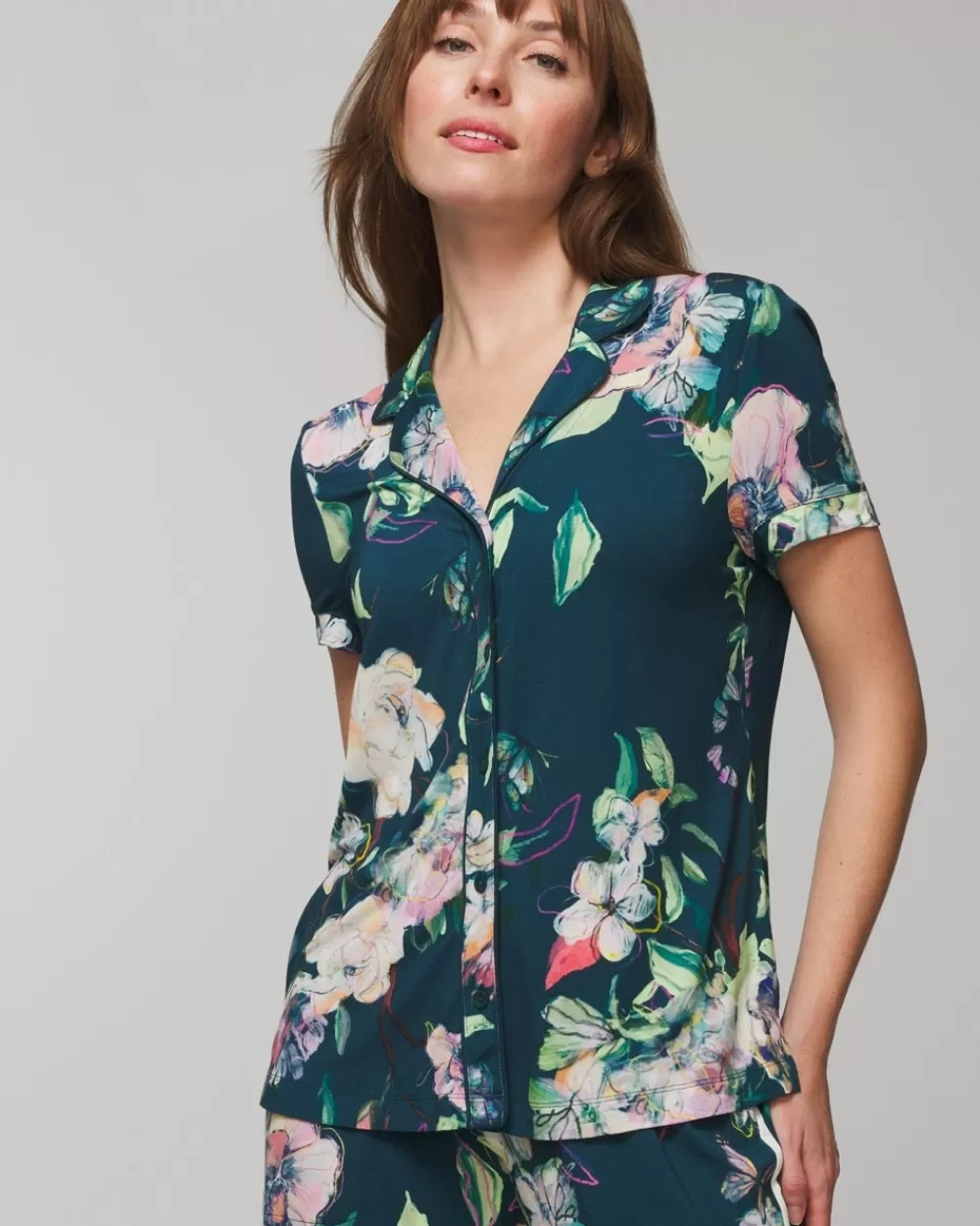 Soma Cool Nights Printed Short-Sleeve Notch Collar< Cool Nights