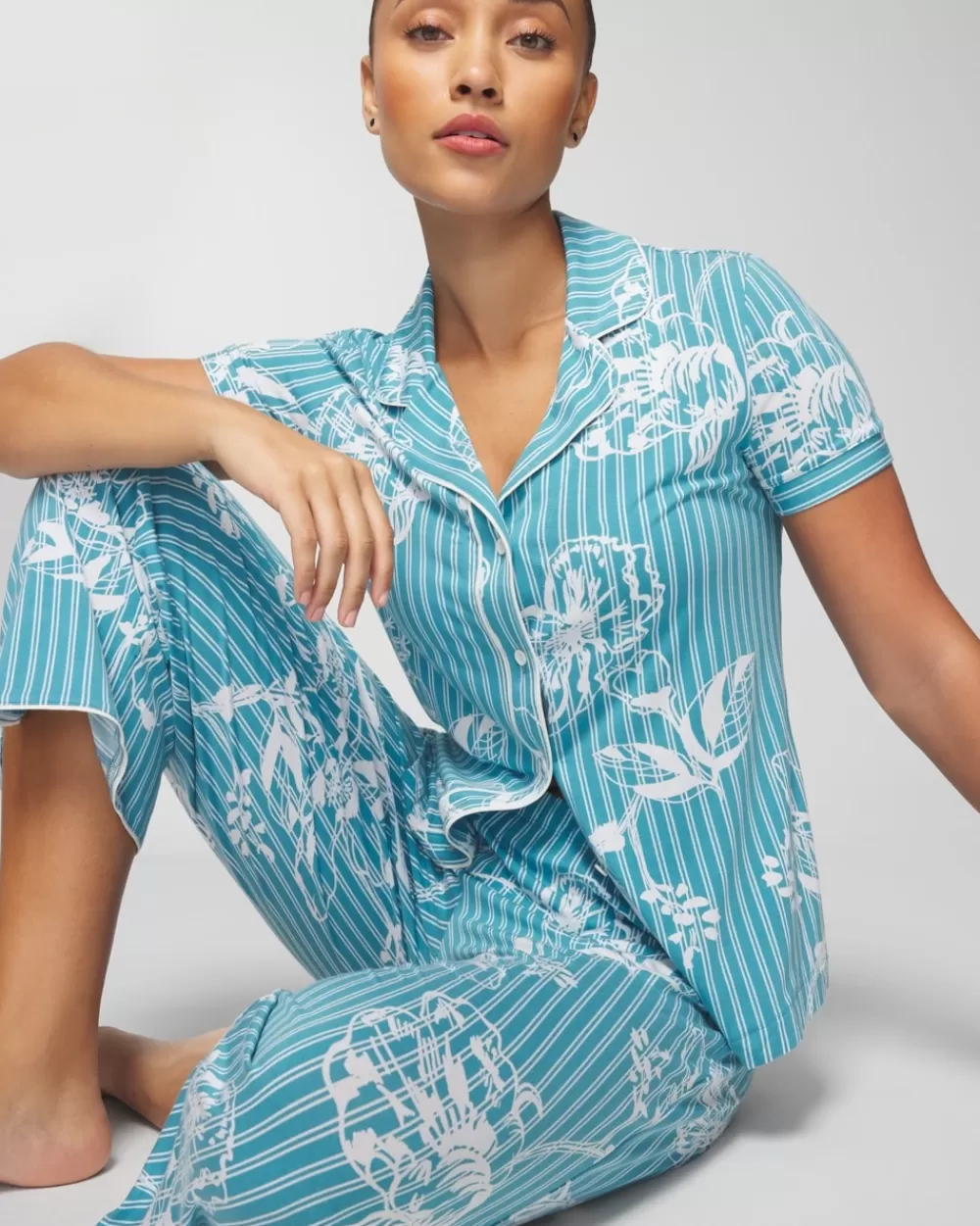 Soma Cool Nights Printed Short-Sleeve Notch Collar< Pajama Bottoms | Pajama Tops