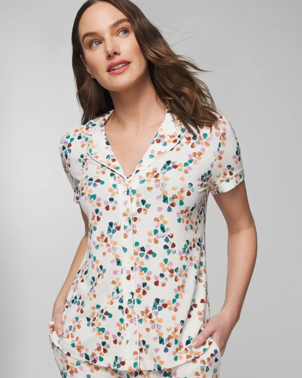 Soma Cool Nights Printed Short-Sleeve Notch Collar< Pajama Bottoms | Pajama Tops