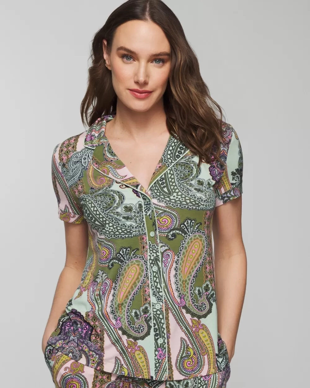 Soma Cool Nights Printed Short-Sleeve Notch Collar< Pajama Bottoms | Pajama Tops