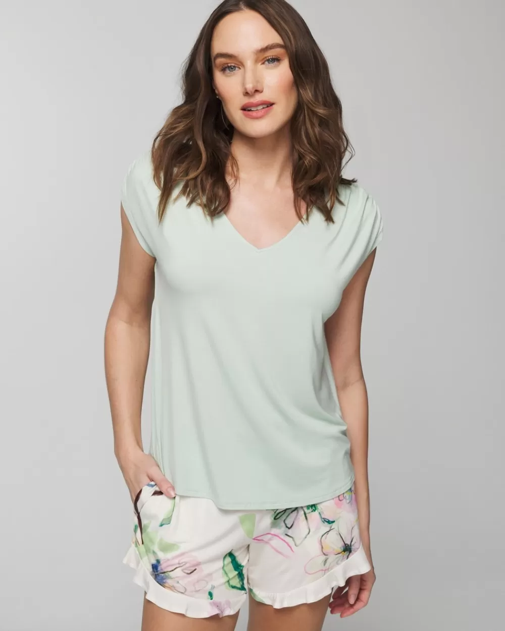 Soma Cool Nights Ruched Short-Sleeve Tee< Pajama Bottoms | Pajama Tops