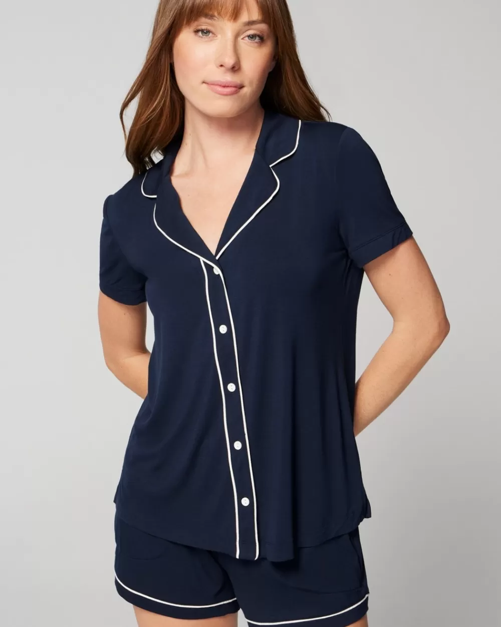 Soma Cool Nights Solid Short-Sleeve Notch Collar< Mix & Match Pajamas