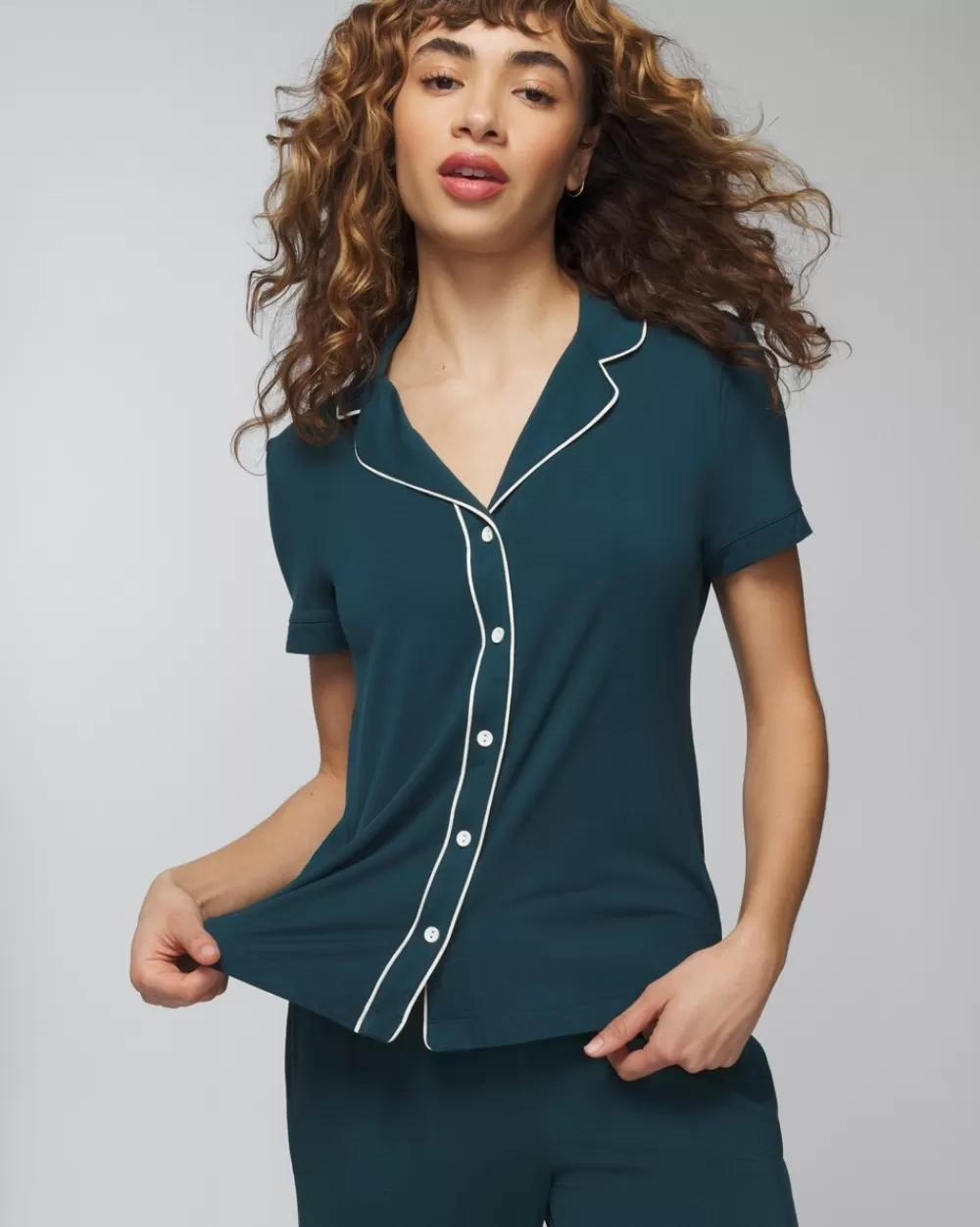 Soma Cool Nights Solid Short-Sleeve Notch Collar< Pajama Tops | Matching Sets & Separates