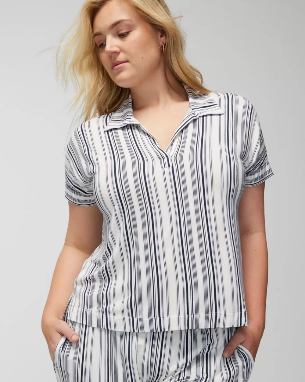 Soma Cool Nights Split-Neck Short-Sleeve Tee< Mix & Match Pajamas