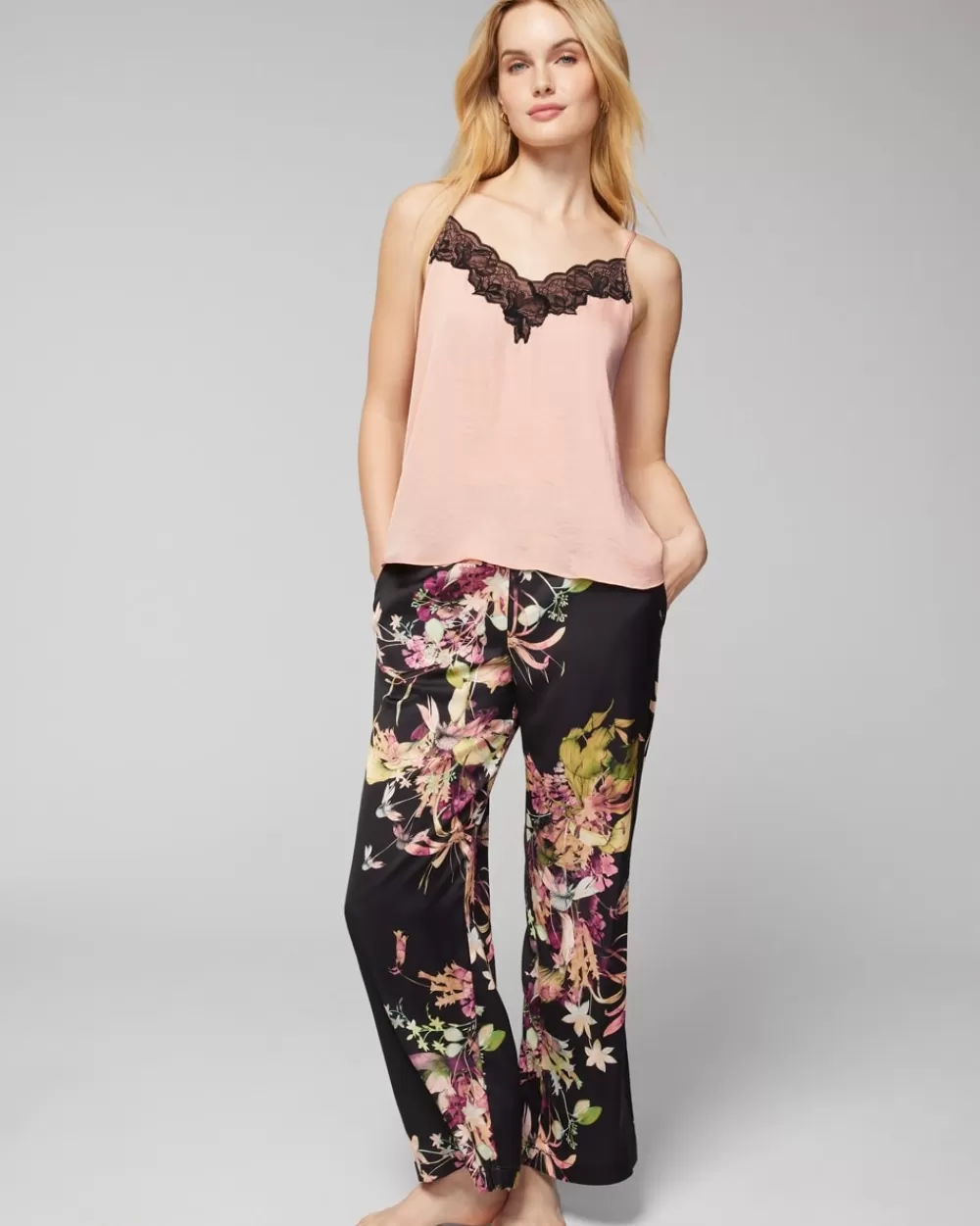 Soma Crinkle Satin Lace-Trim Cami< Pajama Bottoms | Pajama Tops