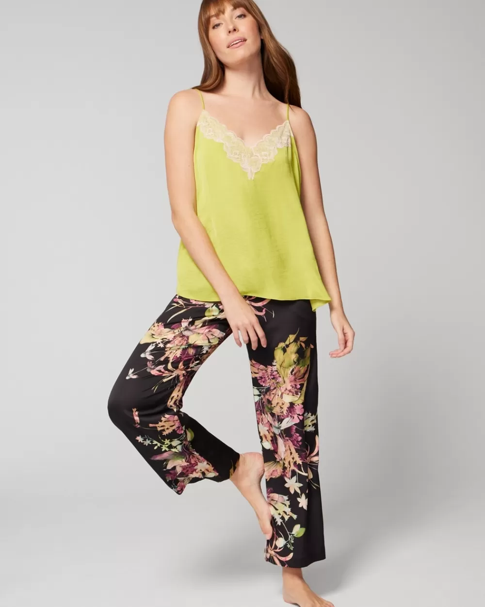 Soma Crinkle Satin Lace-Trim Cami< Pajama Bottoms | Pajama Tops