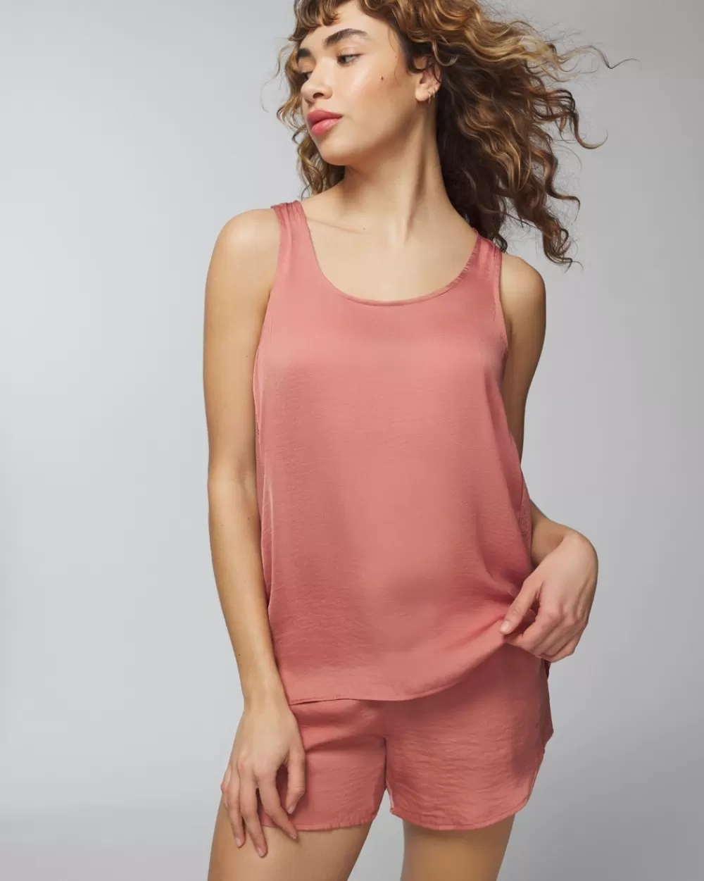 Soma Crinkle Satin Tank< Pajama Bottoms | Pajama Tops