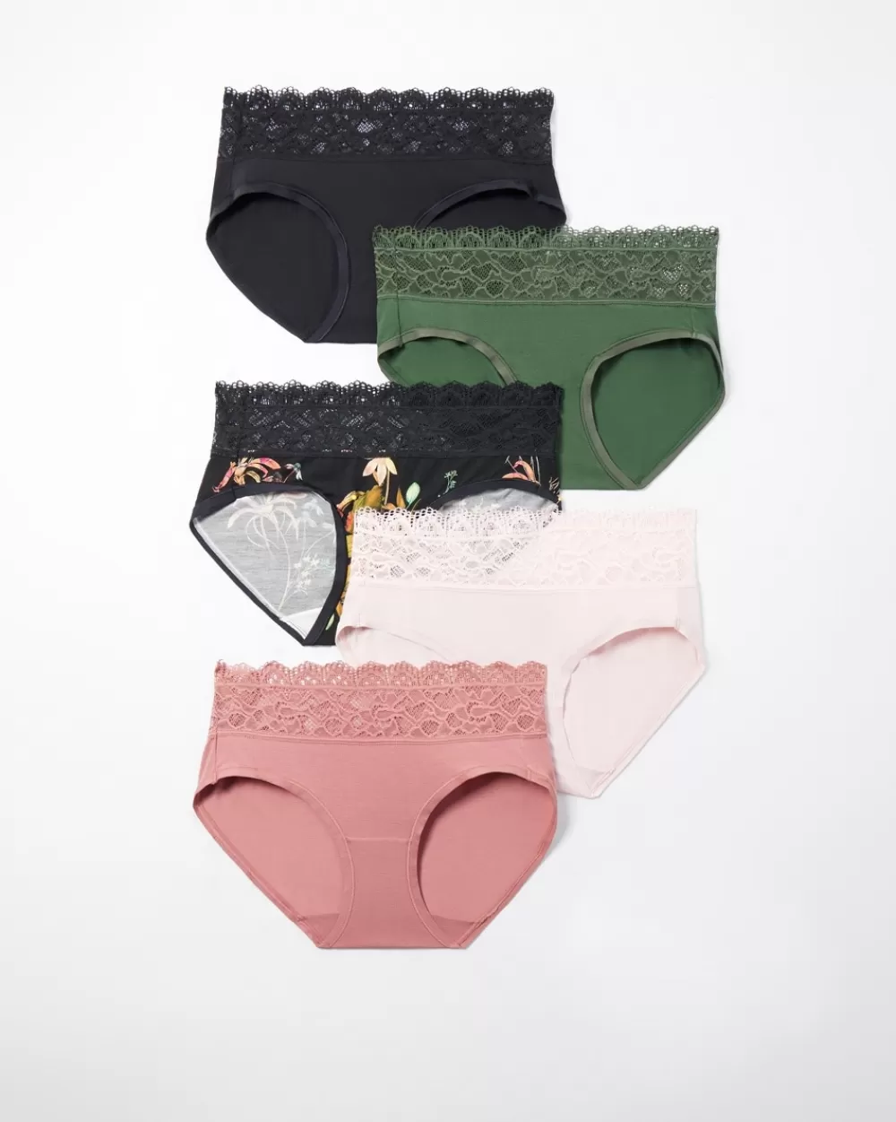 Soma Embraceable Super Soft Enchanting Lace Hipster 5 Pack< Vanishing | Panty Packs