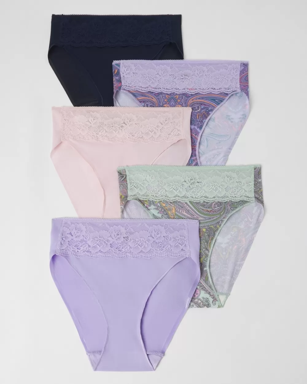 Soma Vanishing Edge Microfiber High-Leg Briefs with Lace 5 Pack< Vanishing | Panty Packs