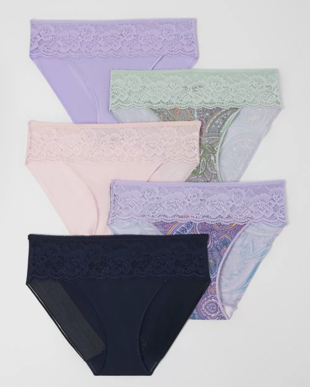 Soma Vanishing Edge Microfiber Hipster with Lace 5 Pack< Panties